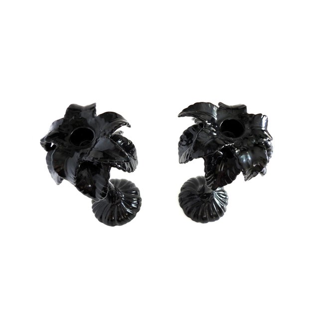 Fitz & Floyd Japan Black Palm Tree Candle Holders Mid-Century Modern Ceramic Sculptural Candlesticks - Pair For Sale - Image 4 of 7