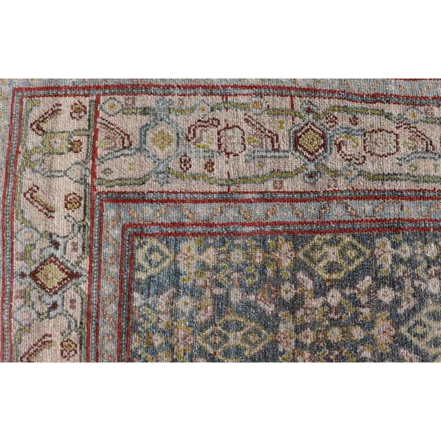 Antique Persian Senneh Rug With Soft Blue Field and Geometric Medallion For Sale - Image 9 of 13