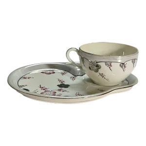 Mid 20th Century Grey Lusterware Tea Cup and Snack Saucer- 2 Pieces