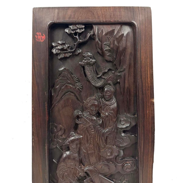Early 20th Century Hand Carved Traditional Chinese Wood Carving Panels, Set of 2 For Sale In Los Angeles - Image 6 of 10