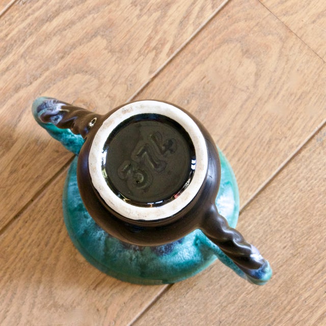 Ceramic Vintage French Amphora-Shaped Vase in Turquoise Flamed Glazed Stoneware from Vallauris, 1950 For Sale - Image 7 of 9