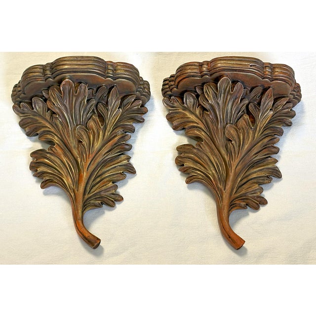 Vintage Acanthus Leaf Bronze Painted Wall Brackets- a Pair For Sale - Image 9 of 12