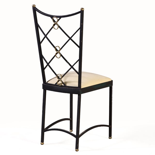 André Arbus A Pair of French Wrought Iron and Brass Chairs in the Manner of Andre Arbus, C. 1950. For Sale - Image 4 of 8