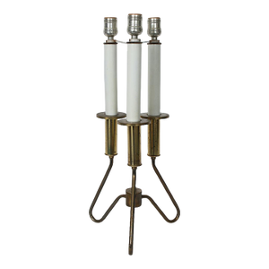 Gerald Thurston for Lightolier Style Brass & White Triple Candlestick Table Lamp