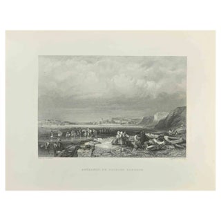 Edward Francis Finden, Entrance to Shields Harbour, Engraving, 1845 For Sale
