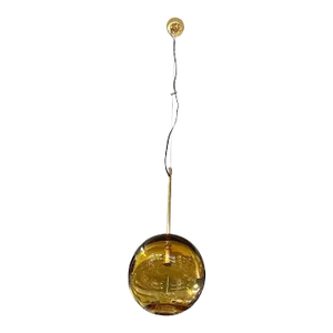 1980s Italian Hand Blown Amber Glass Globe Pendant Light