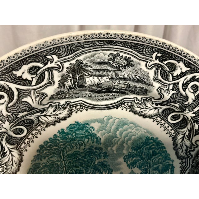 Antique French Faience Black & White Transfereware Plate With Green Pastoral Landscape For Sale In Dallas - Image 6 of 7
