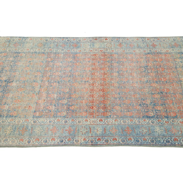 Textile 1920s Antique Malayer Blue Long Wool Runner With Allover Design For Sale - Image 7 of 9