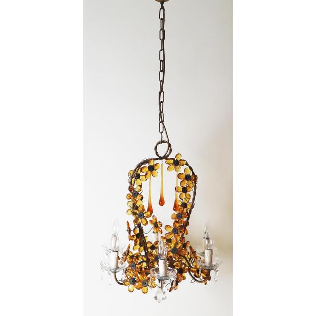 Flower Basket Chandelier with Amber Color Crystals, 1950s For Sale - Image 10 of 18