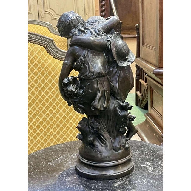 Bronze Depicting Two Children by Moreau, 20th Century For Sale - Image 4 of 16