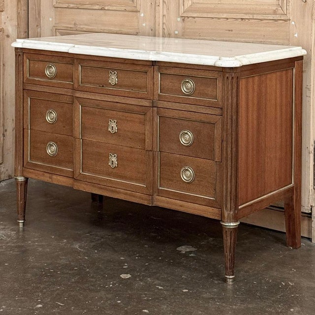 French Antique French Louis XVI Mahogany Commode With Carrara Marble For Sale - Image 3 of 14