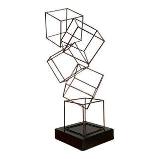 Vintage Geometric Metal Cube Sculpture For Sale