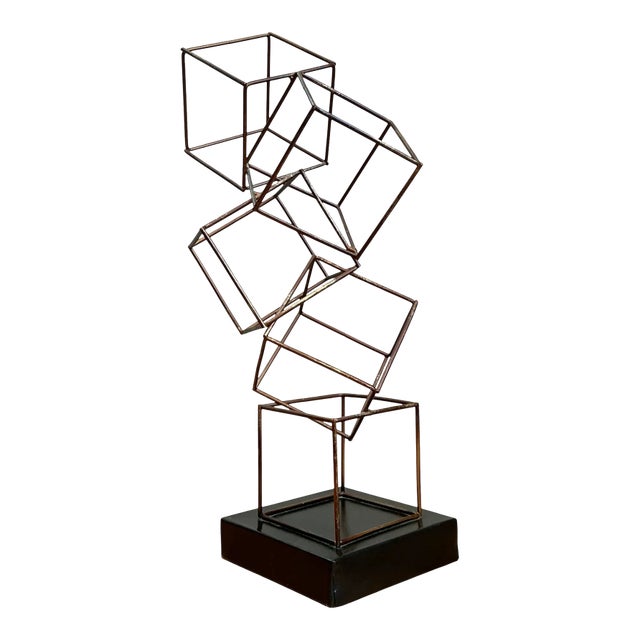 Vintage Geometric Metal Cube Sculpture For Sale