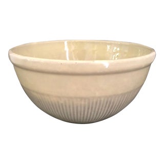 Early 1900s Primitive Antique Hull Pottery Vintage Farmhouse Ribbed Mixing Bowl, Marked With H For Sale