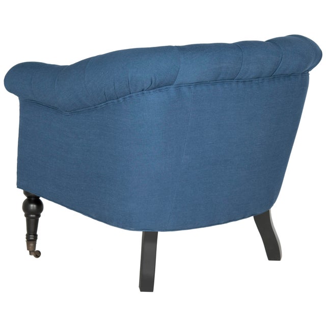 Modern Tufted Club Chair in Steel Blue & Black For Sale - Image 3 of 7