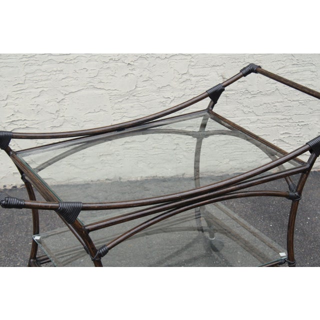 Brown Contemporary Faux Rattan Rolling Bar Cart For Sale - Image 8 of 12
