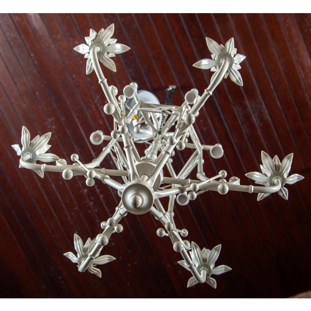 White Painted Wrought Iron Chinoiserie Chandelier with Bells