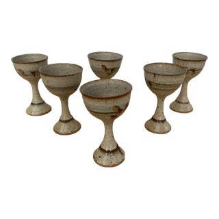 Set of 6 Handmade Pottery Goblets, Late 20th Century For Sale