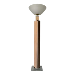 1980's Italian Postmodern Wood & Glass Shade Torchiere Floor Lamp