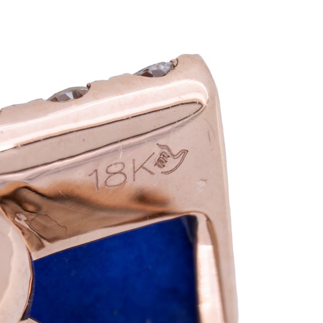 Vintage Doves by Doron Paloma Diamond Quartz Over Lapis Earrings in 18k Rose Gold For Sale - Image 4 of 4