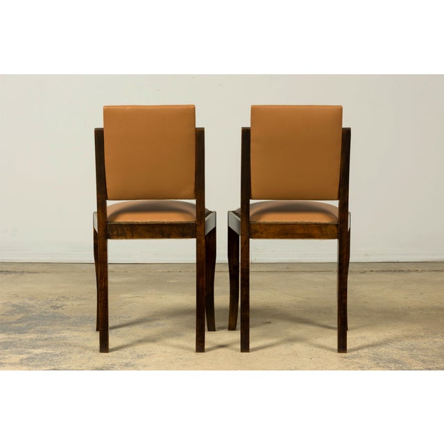 Set of 6 1930s French Art Deco Maple Dining Chairs in Tan Leather For Sale - Image 17 of 18