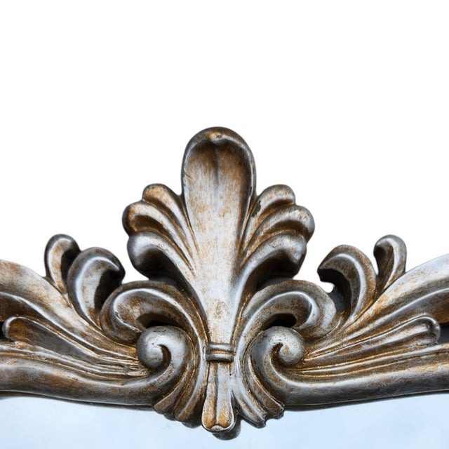 Vintage Decoline Hand-Painted French Rococo Ornate Silver Gilt Wall Mirror For Sale - Image 4 of 6