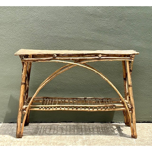 Contemporary Vintage Adirondack Wood Console Table For Sale - Image 3 of 15