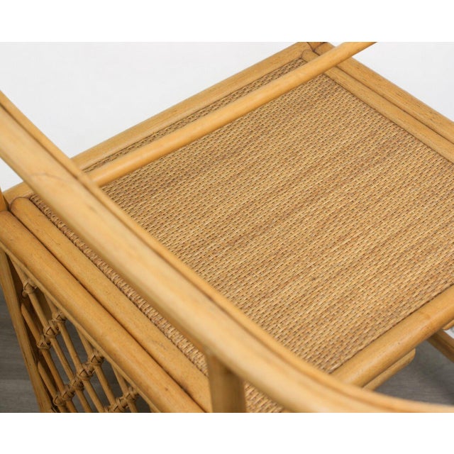 Vintage Coastal Rattan Bistro Table & Chairs Set, New Tropical Fabric, 1970s For Sale In Miami - Image 6 of 13