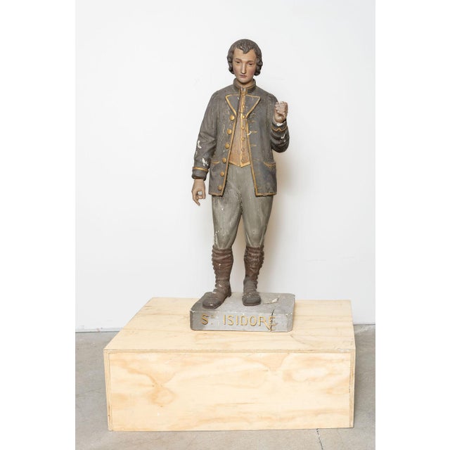 Late 19th Century Antique Polychrome Wood and Gesso Statue of Saint Isidore For Sale - Image 5 of 14