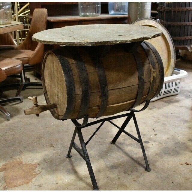 Antique Custom Barrel Pub Table With Stone Top For Sale - Image 10 of 11