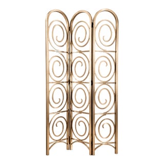 1990s Ethan Allen Radius Collection Brushed Nickel Three-Panel Architectural Folding Room Divider For Sale