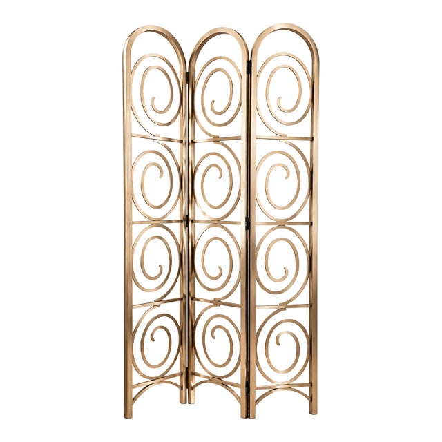 1990s Ethan Allen Radius Collection Brushed Nickel Three-Panel Architectural Folding Room Divider For Sale