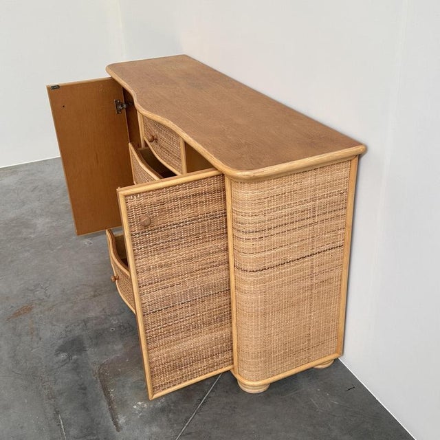 Wood Vintage Sideboard in Curved Rattan For Sale - Image 7 of 12