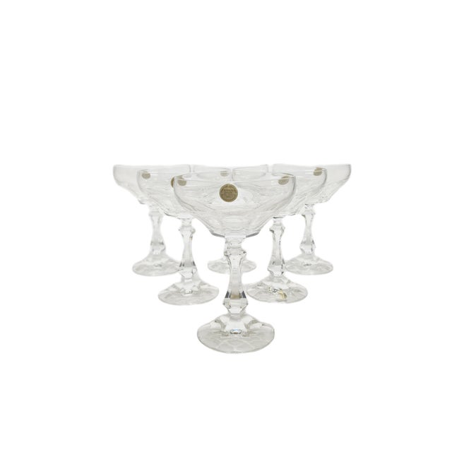 Vintage Czechoslovakian Crystal Champagne Glasses Set, 1970s, Set of 6, in Very Good conditions. Designed 1970 to 1979