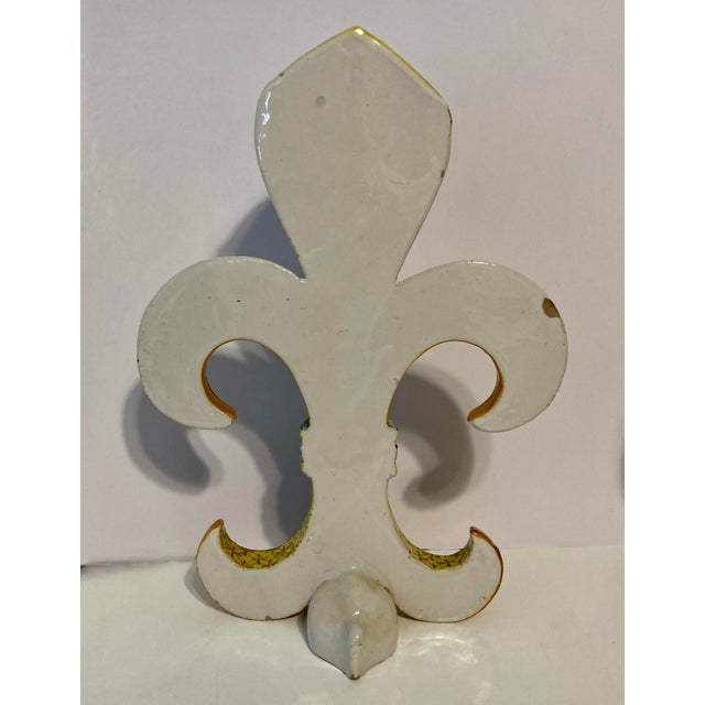 Antique Large Pair of French Hb Quimper Fleur De Lys Vases For Sale - Image 4 of 18