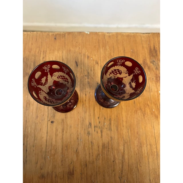 Red AntiquevEtched Red Cranberry Decanter Set With 2 Glasses For Sale - Image 8 of 10