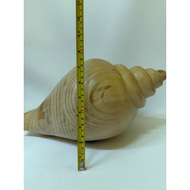 Late 20th Century Sarreid Ltd. Style Large Carved Wood Conch Shell Sculpture on Acrylic Base For Sale - Image 17 of 18