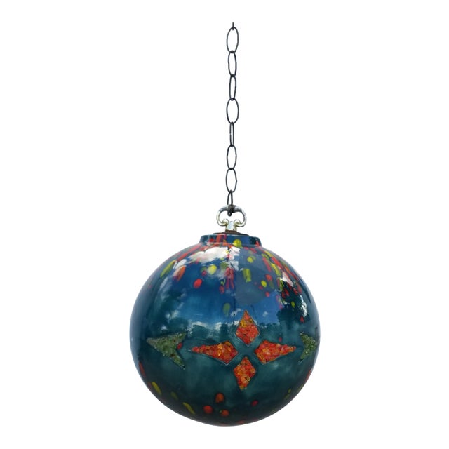 Vintage Mid-century Ceramic Glazed Pendant Lamp For Sale