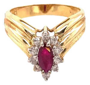 14 Karat Yellow and White Gold Ruby Ring With Diamond Accents 0.50 TDW, Size 7