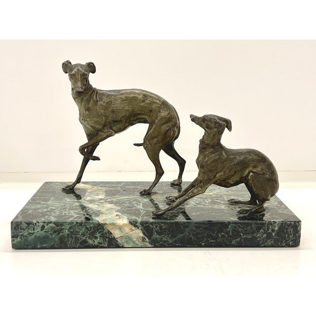 Late 19th Century Antique Greyhound Whippet Sculpture in Aged Bronze and Serpentine / Verde Marble Base For Sale - Image 5 of 13