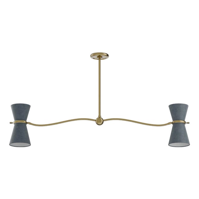 Regina Andrew Gable Linear Chandelier, Antique Brass with Storm Blue Shade For Sale