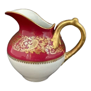 Early 20th Century French Burgundy & Gold Porcelain Cream Pitcher, Remi Delinieres