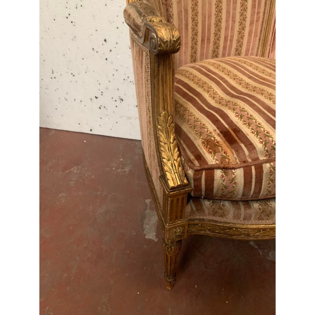 Louis XVI Style Giltwood Bergère Chair For Sale - Image 3 of 12