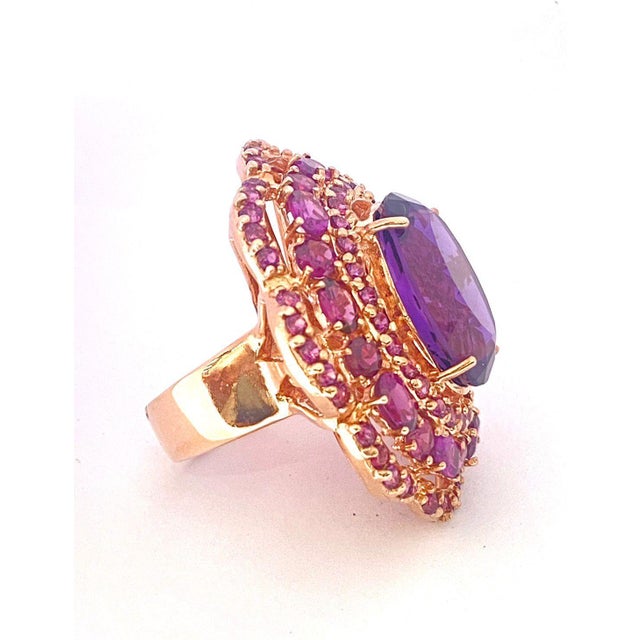 Early 21st Century Bochic "Orient" Vintage Amethyst & White Topaz Ring Set In 18 K Gold & Silver For Sale - Image 5 of 18