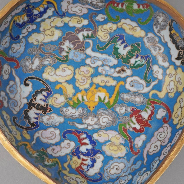 Peach-Shaped Lidded Cloisonne Enamel Box with Jade Bats, 1890s For Sale - Image 4 of 8