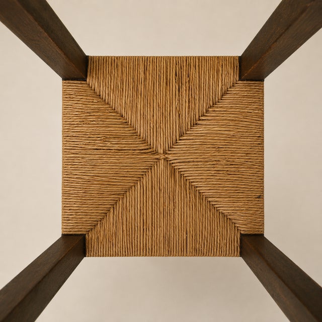 1960s Dutch Mid-Century Modern Oak and Rush Bar Stools, Set of Four, 31.5" H For Sale In New York - Image 6 of 6