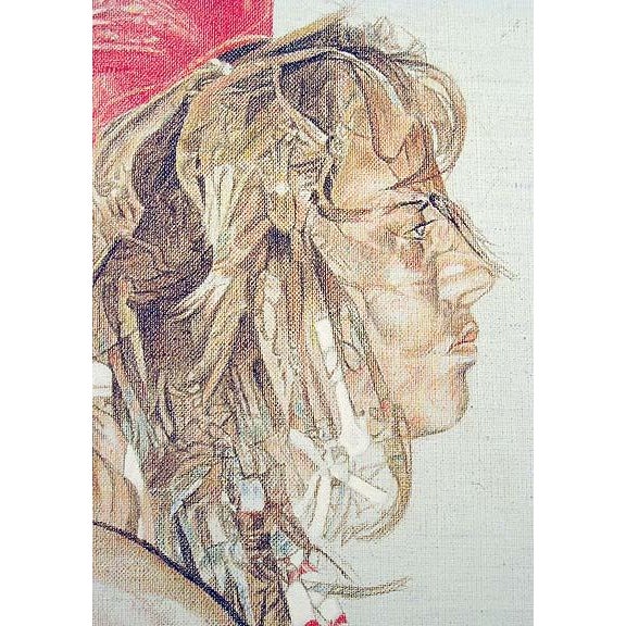 Native American David Peter Ramos "Indian Dancer" Original Prismacolor Art on Canvas For Sale - Image 3 of 5