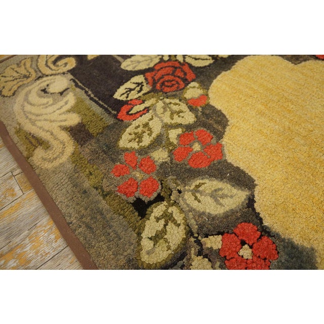 1930s Yellow Roses Medallion Antique American Hooked Rug 2' 8''x5' 0'' Handwoven Wool Carpet For Sale - Image 9 of 18