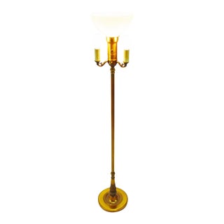Vintage Salem Bros. Torchiere Floor Lamp With Corning Milk Glass Diffuser For Sale