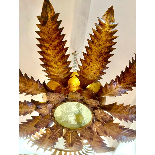 Spanish Solar Crown Sunburst Light with Gilt Gold Finish, 1950 For Sale - Image 3 of 11